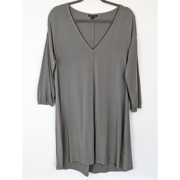 James Perse Dress Ruched Minimalist Neutral Lagenlook Chic Gray Designer Size S - Picture 1 of 14